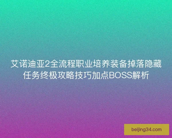 艾诺迪亚2全流程职业培养装备掉落隐藏任务终极攻略技巧加点BOSS解析